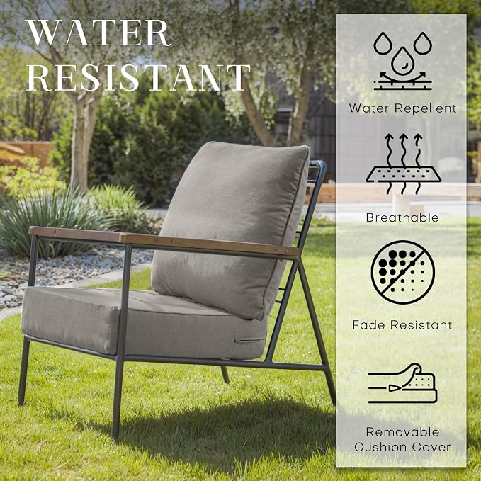 Luxury 24*24*6in Outdoor Patio Cushions, 5 Pieces Grey Outdoor Cushion | 6in Outdoor Patio Cushions, Water-Resistant, Reversible, Removable Cover, for Patio Chairs Sofa Couch Loveseat