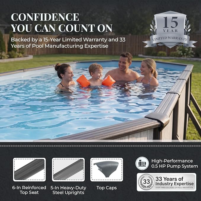 Blue Wave Sevilla 12x24-ft Oval 52-in Deep Hard Sided Steel Frame Above Ground Pool with 6-in Steel Top Seats, 0.5 HP Sand Filter System, Ladder, Skimmer & Liner – 6,300 Gallon Cap for Family Use
