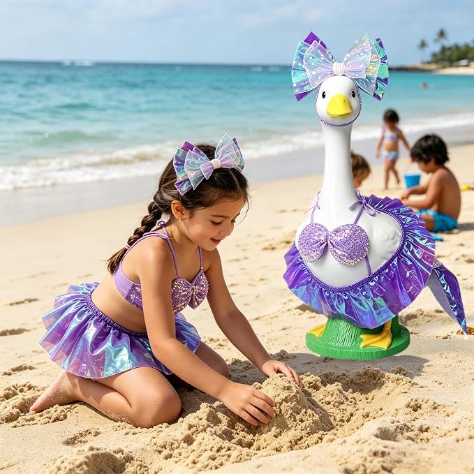 Mermaid Porch Goose Outfits, Summer Lawn Goose Statue Bikini Costume, Cement/Plastic Goose Clothes Swimsuit,23" Yard Goose Statue Patio Garden Decoration(Blue)