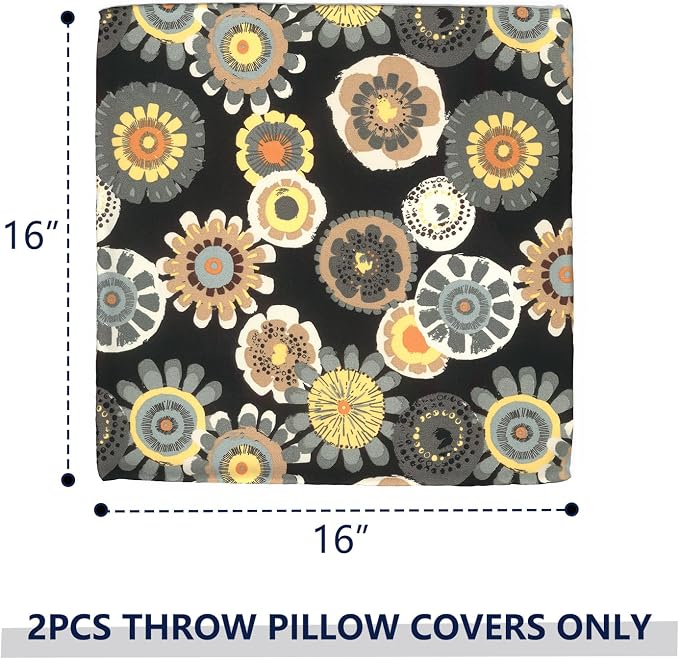 Outdoor Throw Pillow Covers 16x16 Inch, Square Patio Pillow Cases Pack of 2, Modern Decorative Back Cushion Covers for Patio Furniture Garden Couch Farmhouse,Black Yellow Crosby