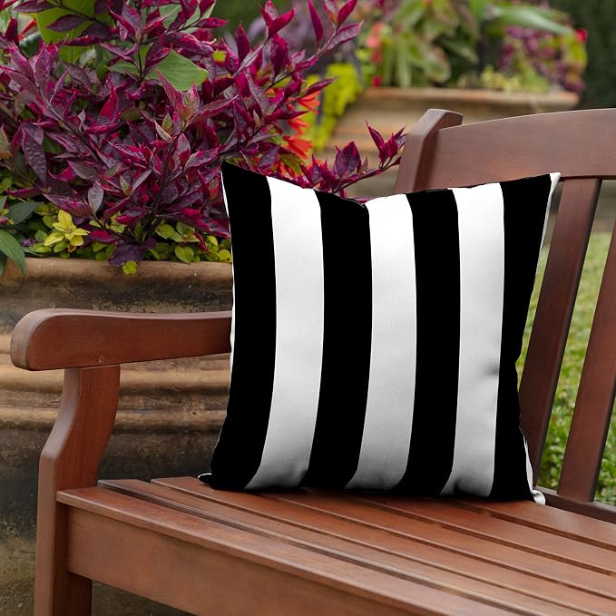 Arden Outdoor Toss Pillow, 2 Pack, 16 x 16, Rain-Proof, Fade Resistant Black Cabana Stripe