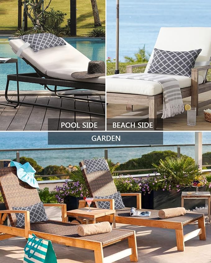 Outdoor Pillows Covers with Inserts Dark Grey Moroccan Pattern Geometric Waterproof Recliner Pillow with Adjustable Strap Throw Pillows for Patio Furniture Pool Lounge Chair, 11x16 inch, 1PCS