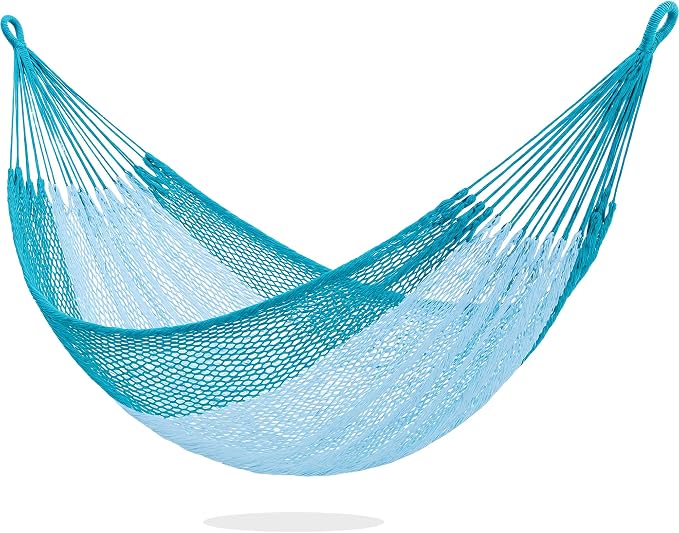 PNAEUT Handwoven Mayan Hammock, Thick Soft Rope Double Hammock for Outdoor Outside & Indoor, 600 lbs Capacity Heavy-Duty, Includes Tree Straps, Carabiners & Carrying Bag (Pine Lake, X-Large)