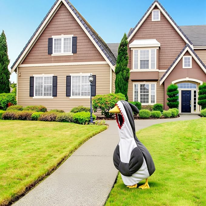 Shark Porch Goose Outfit Cute Gray Shark Goose Costume with 3D Fin Design for 23" Gooses Statue Decoration Patio Yard Garden Lawn Outdoor Decors