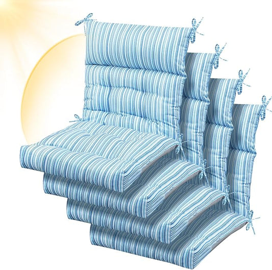 Sintuff 4 Pcs 44 x 21 x 4 Outdoor Chair Cushion Patio Chair Cushions Seat/Back Tufted Pillow with Ties Water Resistant Replacement Indoor Patio Furniture Outdoor Furniture (Stripe,Blue Stripes)