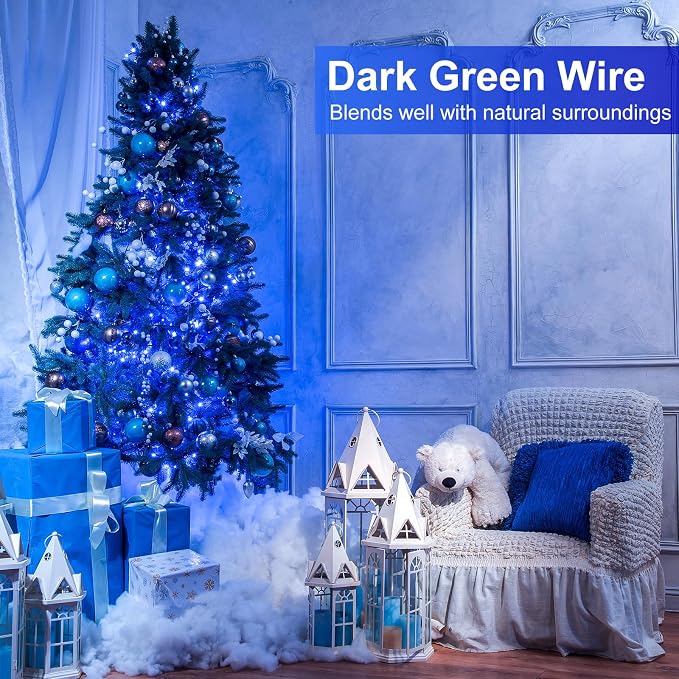 Blue Christmas Lights Outdoor, 66FT 200 LED Christmas Tree Lights | Waterproof 8 Modes Connectable String Lights for Outside Indoor House Patio Yard Xmas Garden Party Wedding Decorations