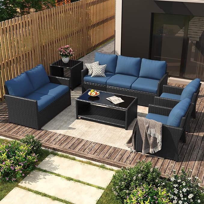 U-MAX Patio Furniture Set with Two Table, 7 PCS Outdoor Furniture for Garden