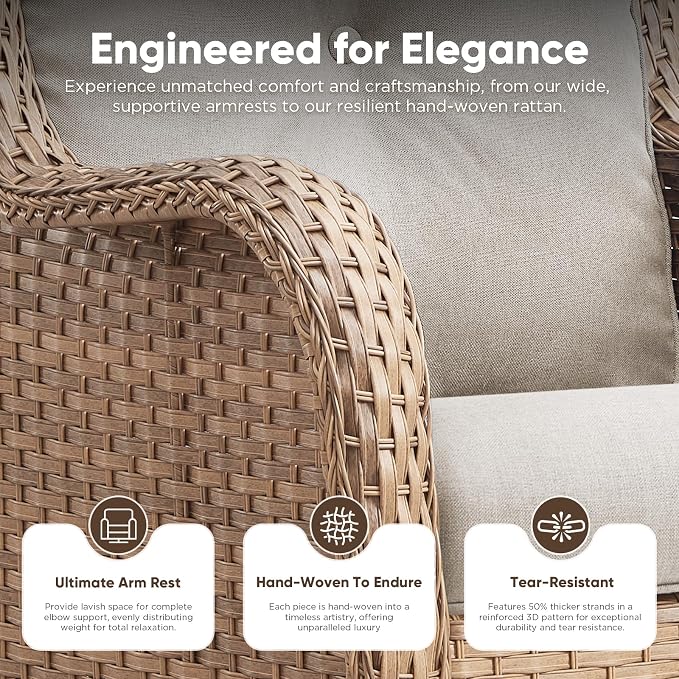 Belord 6 Piece Wicker Patio Furniture Set, Outdoor Swivel Rocker Chairs Set of 2 with Ottomans and 3 Seater Sofa, All Weather Patio Conversation Furniture Set, for Pool,Yard Yellow Wicker/Beige