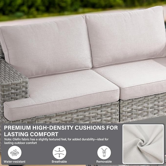 13 Piece Patio Furniture Set with 43" Propane Fire Pit Table, 10-Seater Modular Wicker Sectional Sofa with Swivel Rocker Patio Chairs for Deck Backyard or Outdoor Gatherings