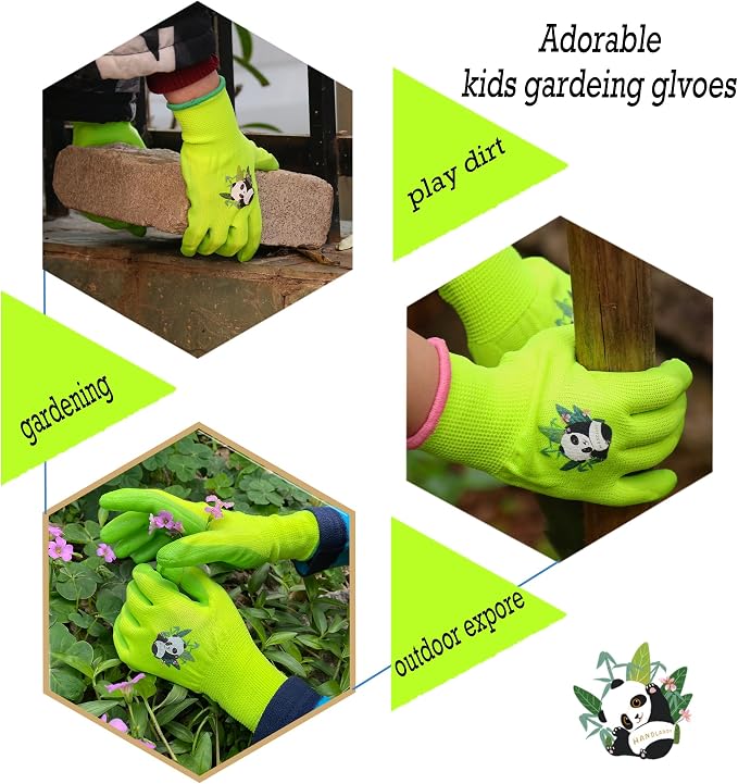 HANDLANDY 2 Pairs Kids Gardening Gloves, Grippy Kids Work Gloves, S | Nitrile Coated Children Toddler Garden Yard Work Cycling Outdoor Playing Gloves for Girls Boys