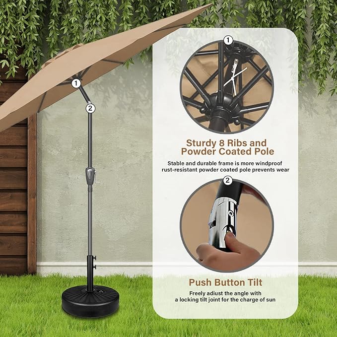 YSSOA 9' Patio Umbrella Outdoor Table Market Yard Umbrella with 8 Sturdy Ribs, Tan