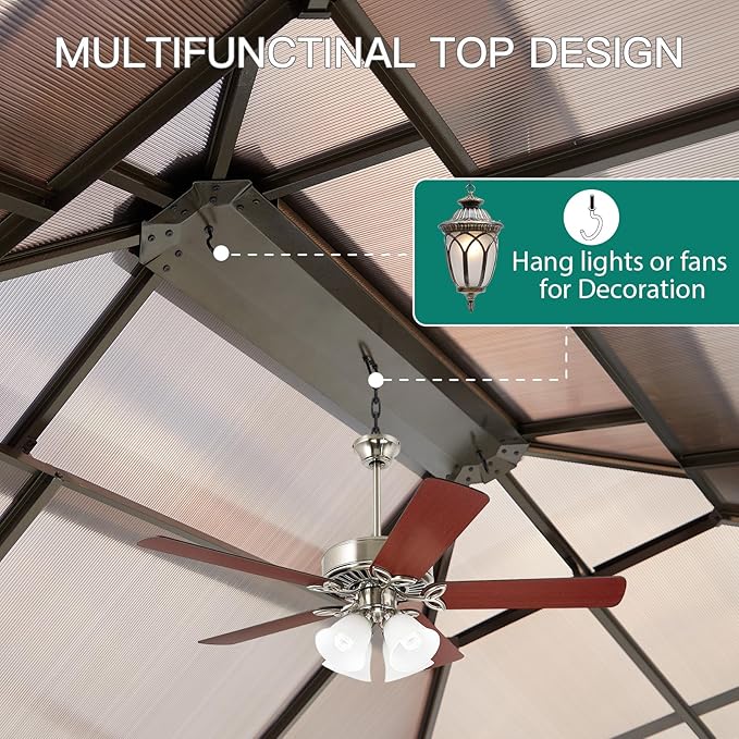 GAOMON 10'x12' Hardtop Gazebo, Outdoor Polycarbonate Double Roof Canopy, Aluminum Frame Permanent Pavilion with Curtains and Netting, Sunshade for Garden, Patio, Lawns (10x12ft)