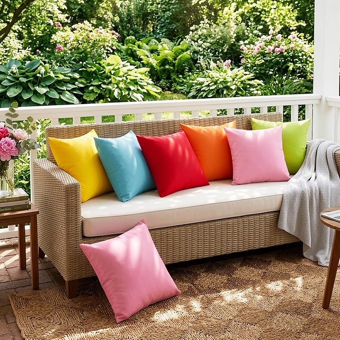 Lewondr 2 Pack Waterproof Outdoor Pillow Covers, 20"x20", Fluorescent Green | Waterproof, Solid PU Coating Throw Pillow Case, UV Protection Garden Cushion Cover, for Patio Decorative Sofa Couch Balcony