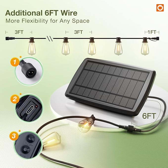 addlon 78(72+6) FT Solar String Lights Waterproof with Remote USB, 24+2 LED | Shatterproof Bulbs Patio Lights, Dimmable & Timable 3 Lighting Modes Solar Light for Backyard Camping Garden Decor
