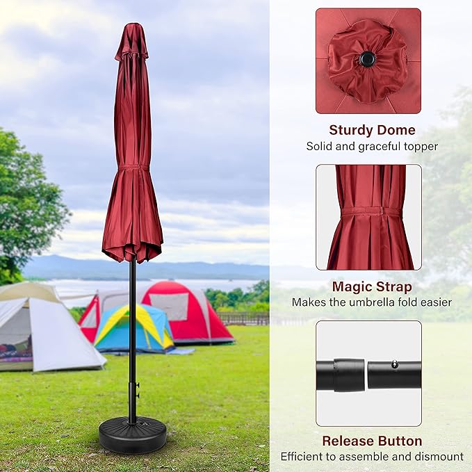 Simple Deluxe 7.5ft Patio Umbrella Outdoor Table Market Yard Umbrella with Round Umbrella Base Stand for Garden, Deck, Backyard, Pool, Red
