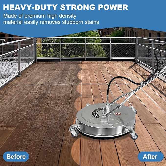 24-Inch Pressure Washer Surface Cleaner, Stainless Steel 4600 PSI Commercial Grade Power Washer Attachment with 4 Wheels, Heavy Duty Concrete Cleaner for Driveways, Patios, Sidewalks