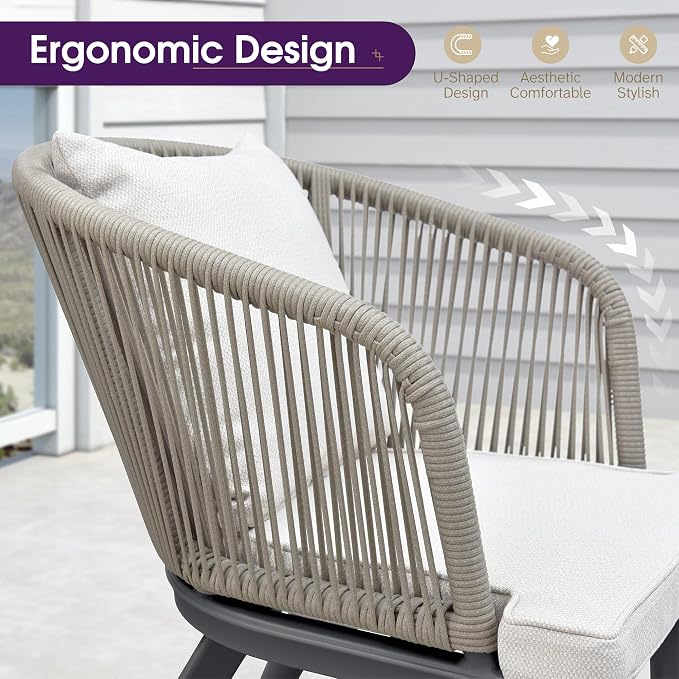 PURPLE LEAF 7 Pieces Patio Dining Set with Waterproof Furniture Cover Rectangular Table and Chairs Set for Garden Deck Aluminum Frame Backyard Kitchen Set, Cushions and Pillows Included Taupe