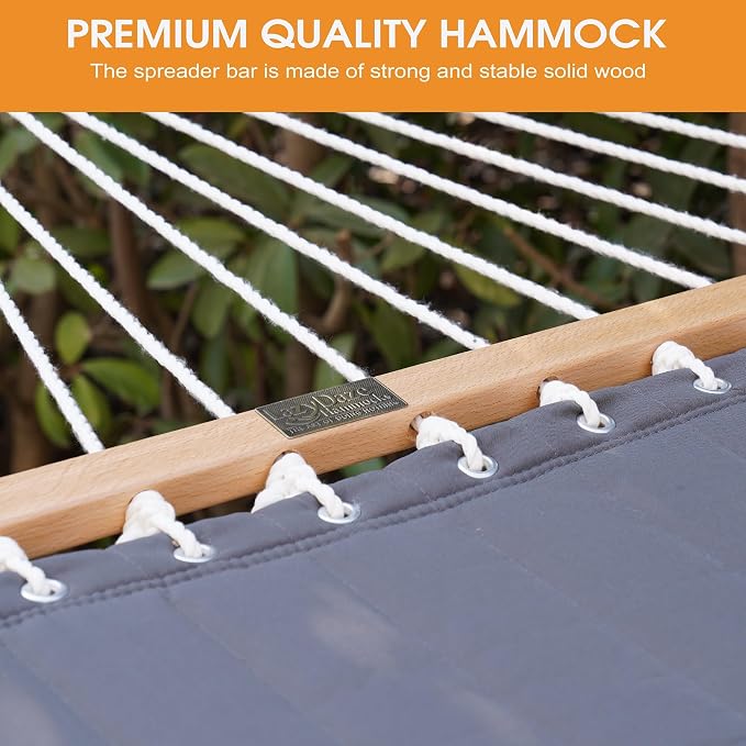 Lazy Daze Hammocks 12 FT 2 Person Double Quilted Hammock with Curved Steel Heavy Duty Stand and Pillow for Outside, Backyard, Patio, 450 Lbs Capacity, Dark Grey