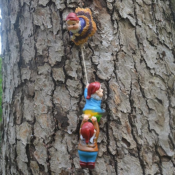 Climbing Gnome Patio Statue Gift,Outdoor Garden Fairy Elves Accent,Whimsical Gnomes Lawn Ornament Sculpture,Hanging Gnomes Yard Art, Funny Resin Decor,Clearance Tree Face Hugger Figurine
