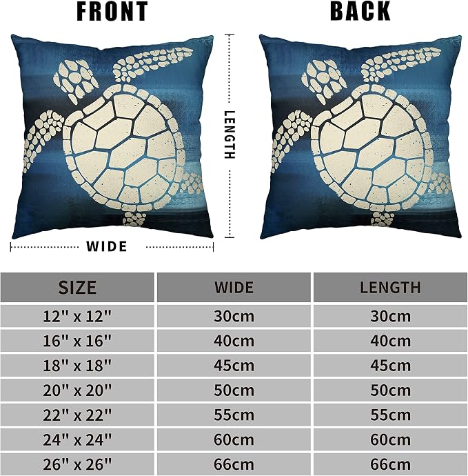 Beach Room Decor Pillow Covers Nautical Coastal Sea Turtle Throw Pillowcase 18x18 Set of 2 Blue Beige Square Linen Pillow Covers for Living Room Car Outdoor
