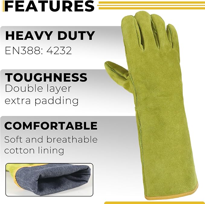 HANDLANDY Animal Handling Gloves, Bite Proof for Cat Dog Handling | Puncture & Scratch Resistant Leather Gauntlet Gloves for Dogs, Cats, Birds, Falconry, Gardening