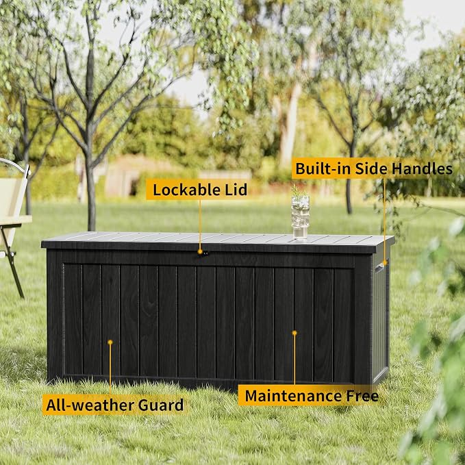 270 Gallon Resin Deck Box Waterproof Outdoor Storage Box for Patio Furniture Pool Accessories Indoor Storage for Cushion Garden Tools, Black