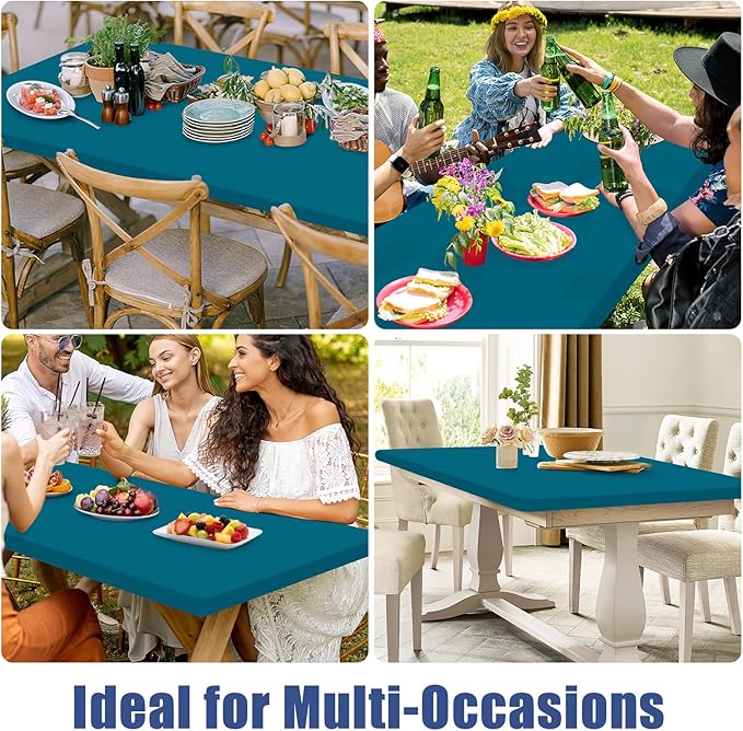 Moosfor Spandex 6 Foot Rectangle Table Cloth 2 Pack, Elastic Fitted Tablecloths for Picnic, Stretch Washable Patio Table Cover for Outdoor, Camping, Banquet and Parties(Peacock Blue, 30"x72")