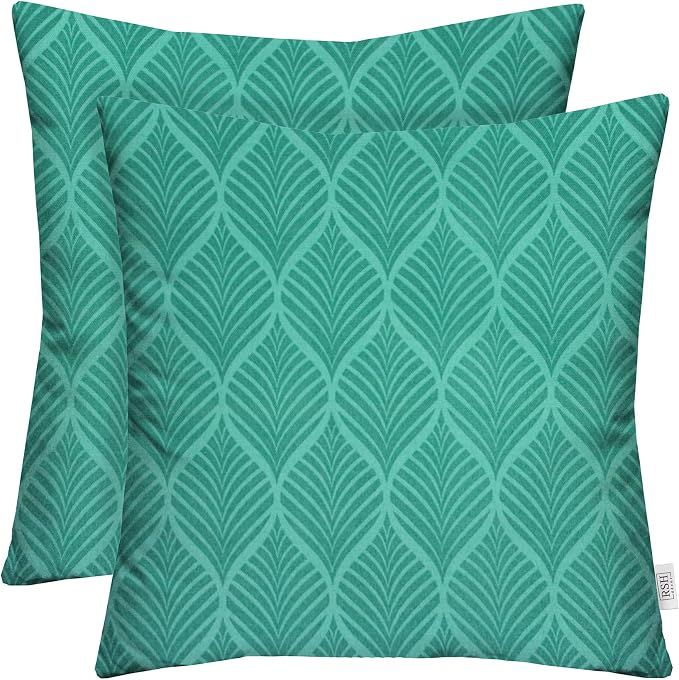 RSH DECOR Square Throw Pillows Set of 2, 17" x 17", Outdoor Pillows Waterproof, Fenbrook Teal, Made in USA