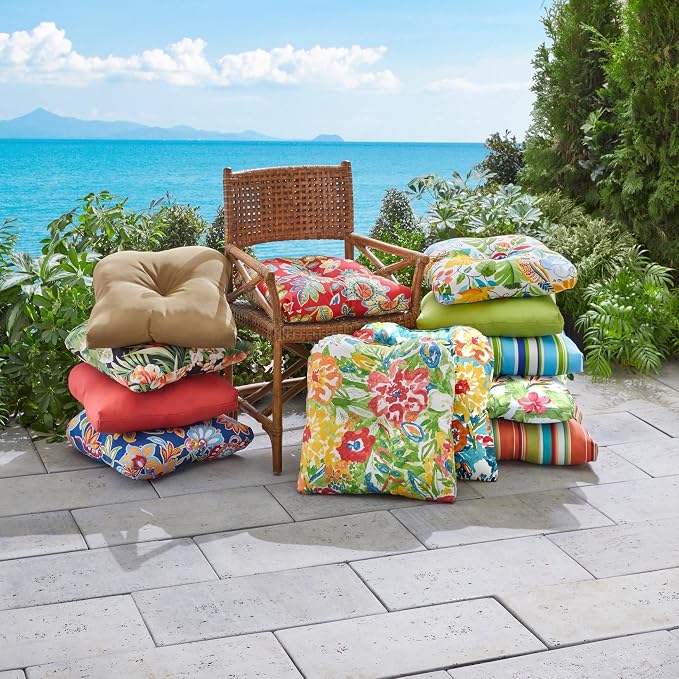 BrylaneHome Bh Outdoor Performance Tufted Wicker Chair Cushion - Black Ikat