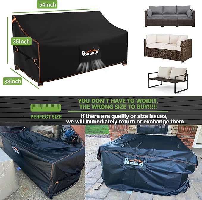 Patio Sofa Furniture Covers Waterproof, 2-Seater Outdoor Couch Cover Fits to Outdoor Loveseat Cover with Air Vent 54W x 38D x 35H inches