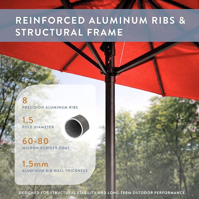 California Umbrella 8-Year Protection 9 Ft Outdoor Patio Umbrella, Solstice Fade-Resistant Fabric, Auto-Tilt, Heavy Duty Aluminum Frame, 8 Reinforced Ribs for Pool or Deck, Bronze Pole, Sunset
