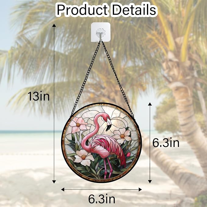 DASTOLL Stained Glass Window Hanging, Flamingo Flower Sun Catchers Diamond Glass Panel Hangings Pink Suncatcher Decor for Birthday for Women, Men, Wife, Aunt, and Mom 6.3 in