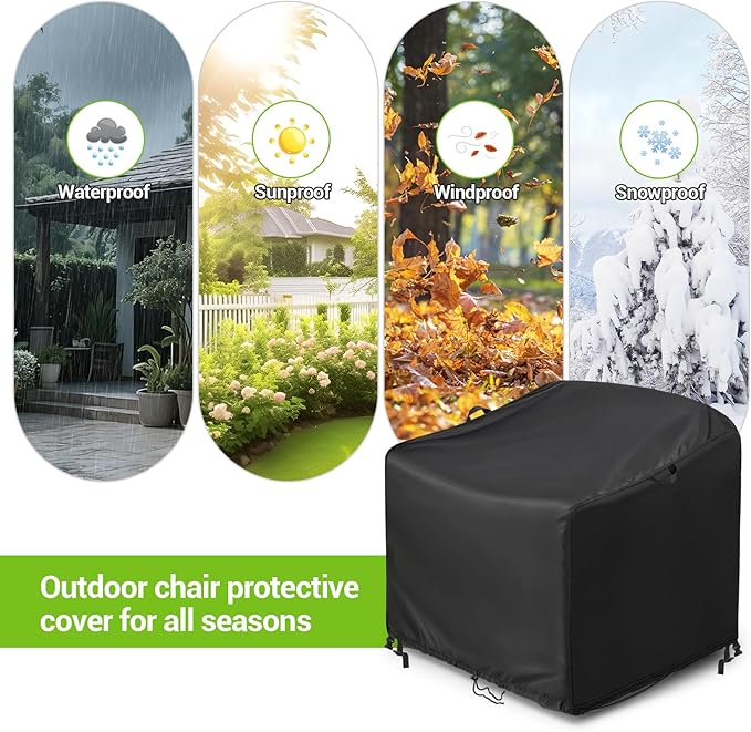 Kasla Patio Chair Cover, Waterproof Heavy Duty Cover for Outdoor Rocking Chair & Rattan Wicker Chair & Swivel Chair & Lounge Deep Seat (Black, 28"L×32"W×30"H)