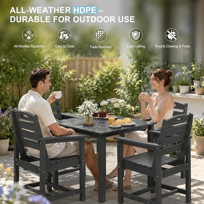Domi HDPE Outdoor Dining Set, All-Weather Outdoor Dining Table Set of 5 with 2" Umbrella Hole, Outdoor Patio Dining Set for Garden, Poolside, Backyard, Deck, Grey