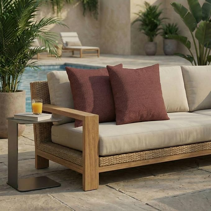 RSH DECOR: Sunbrella Square Throw Pillows Set of 2 | 20" x 20" | Water and Fade-Resistant Performance Fabric | Outdoor Pillow Covers with Down-Alternative Inserts | Made in USA (Essential Russet)