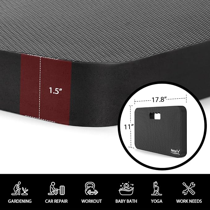 NETANY 2 Pack Extra Thick Kneeling Pad for Gardening, Comfortable Knee Pad Cushion, Extra Large Foam Kneeler Mat for Gardening, Baby Bath, Workout, Exercise & Yoga, Mechanic, 17.8 x 11 x 1.5 in, Black