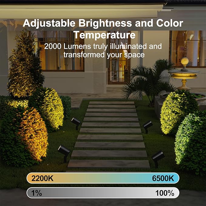 deerdance LED Outdoor Landscape Lighting Low Voltage Landscape Pathway Lights Aluminum Wired Waterproof Outdoor Spotlights Uplight Transformer for Yard House Garden 24W 2400lm (RGB, 4)