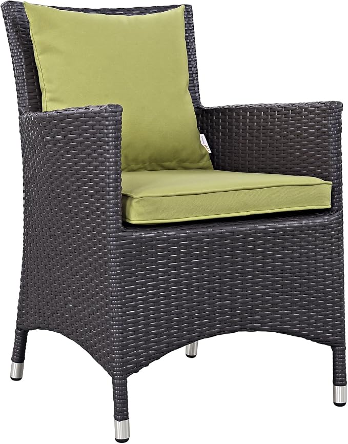 Modway Convene Wicker Rattan Outdoor Patio Dining Armchairs With Cushions in Espresso Peridot - Set of 4