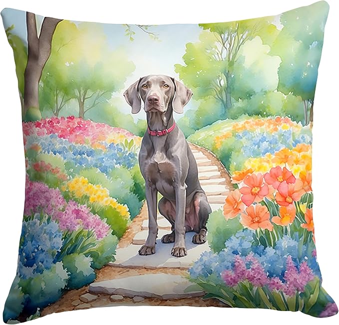 Caroline's Treasures Weimaraner Spring Path Throw Pillow Machine Washable, Indoor Outdoor Decorative Pillow for Couch, Bed or Patio, 14Hx14W