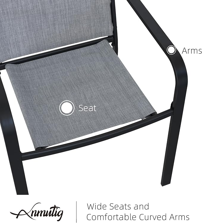 Anmutig 5 Piece Metal Round Patio Table and Chair Set, Outdoor Dining Set with 41" Table and 4 Grey Stackable Chairs