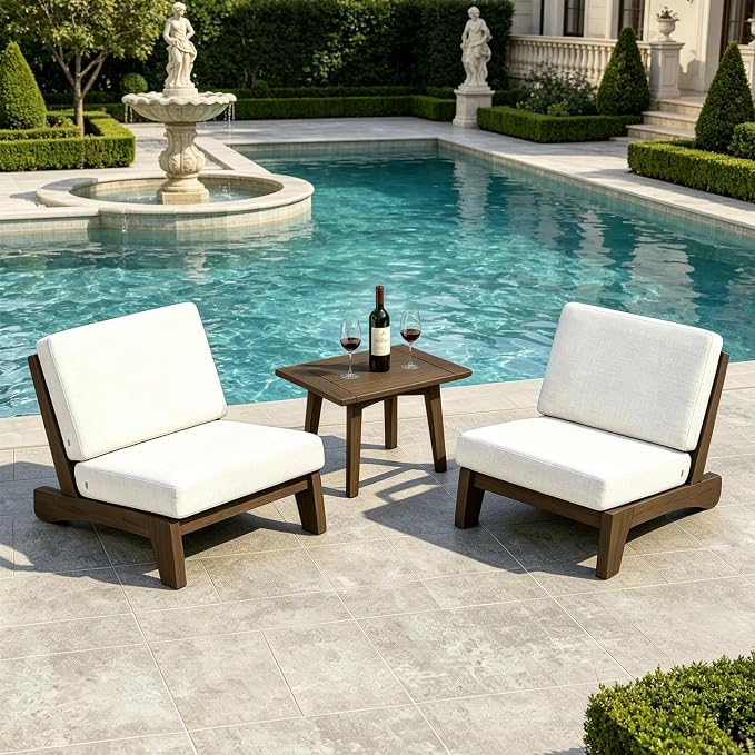 Pia Ricoo 3 Piece Patio Bistro Set with Patio Chairs and Table, Heavy Duty Wood Patio Furniture Set, All-Weather Outdoor Chairs for Balcony, Deck, Poolside, Porch - Beige