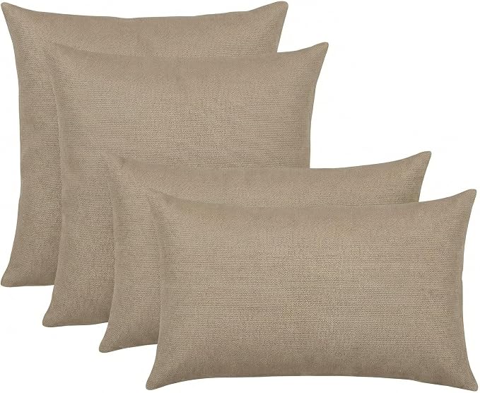 RSH DECOR: Sunbrella Lumbar & Square Pillows Set of 4 | 20" x 12" & 20" x 20" | Water and Fade-Resistant Performance Fabric | Outdoor Throw Pillows | Made in USA (Vesper Alpaca Stone)