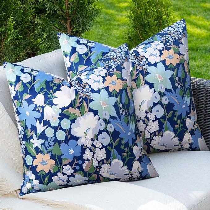Adabana Outdoor Waterproof Floral Pillow Covers 20x20 Inch | Colorful Outdoor Pillow Covers Summer Decirative for Patio Furniture Porch Garden Pillows