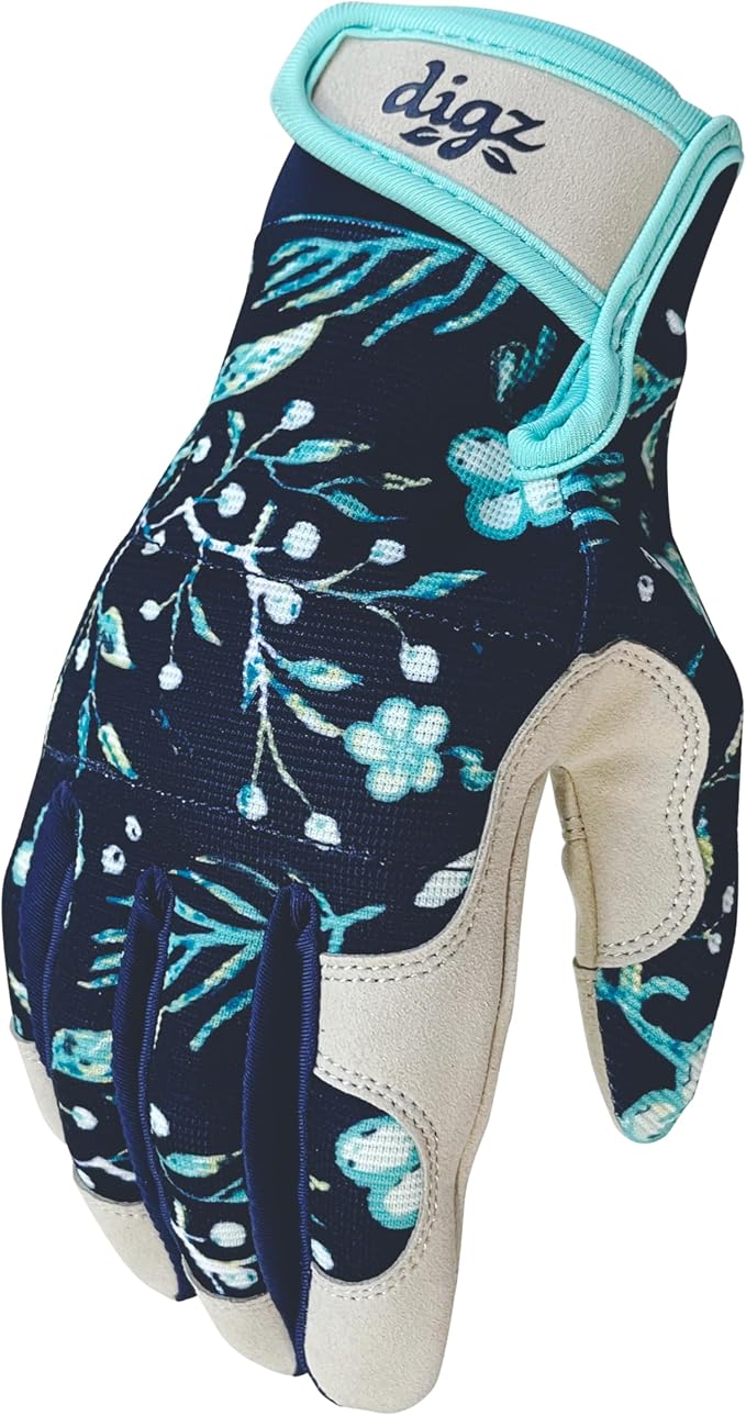 Digz Women's Large Outdoor and Work Gardener Gloves, Spandex, Navy Blue