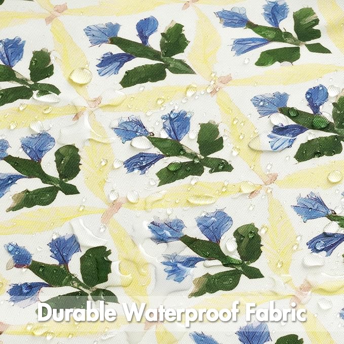 MIULEE Outdoor Floral Pillow Covers Waterproof 18x18 Yellow-Blue | Decorative Block Print,Boho Farmhouse, Set of 2 Coastal Summer Cushion Covers with Piping,Garden Patio Furniture Porch Couch