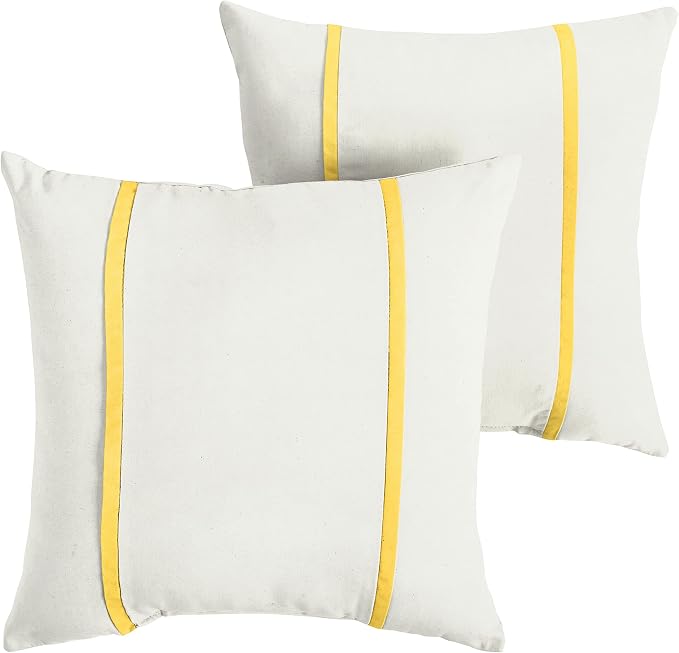Sorra Home x Sunbrella - Indoor/Outdoor Square Pillows (Set of 2), Canvas Natural Ivory & Yellow