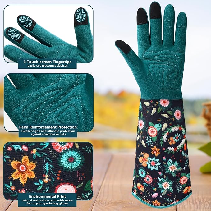 Trifabricy Gardening Gloves for Women, Leather Long Garden Gloves with Grip, Thorn-Proof Puncture-Resistant Work Gloves