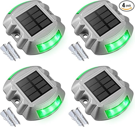 VOLISUN Solar Deck Driveway Dock Lights,Solar Pathway Lights,Green 4 Pack | Solar Powered LED, IP68 Waterproof Led Outdoor Warning Step Marine Lights for Sidewalk Garden Yard