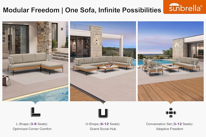 PURPLE LEAF Patio Furniture Set Outdoor Sectional Sofa with Coffee Table Fade-Resistant Cushions Wicker U-Shaped 9 Pieces Aluminum Conversation Sets for Balcony Yard Poolside Garden, Taupe