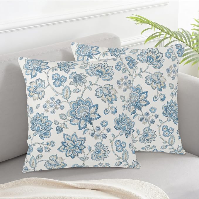 Blue Chinoiserie Pillow Covers 20x20 Set of 2 Blue and White Porcelain Paisley Throw Pillow Covers Vintage Floral Pillowcase Neutral Cushion Case for Couch Sofa Indoor Outdoor